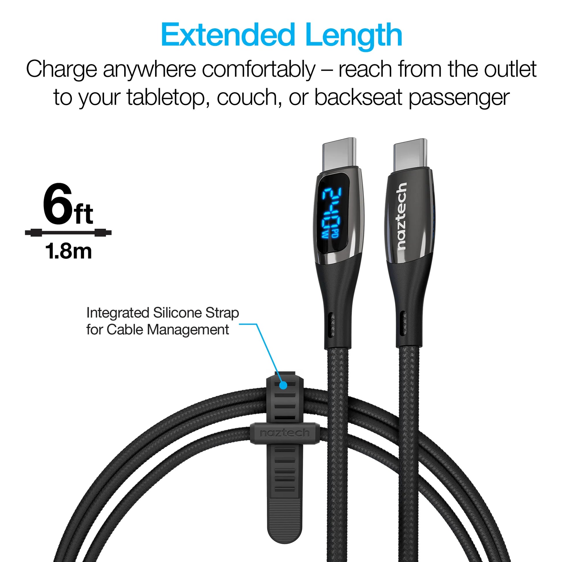 Naztech Digiwatt USB-C to USB-C Digital LED Cable 6Ft