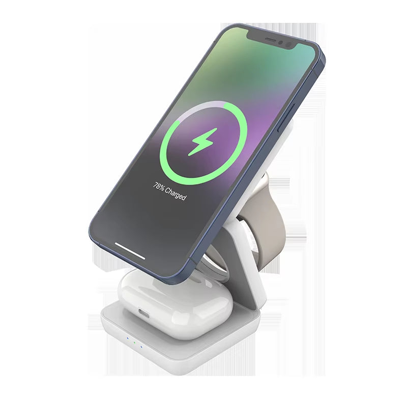 3 in 1 Folding Magnetic Wireless Charger 15W Fast Charging Stand Mobile Phone Support Portable