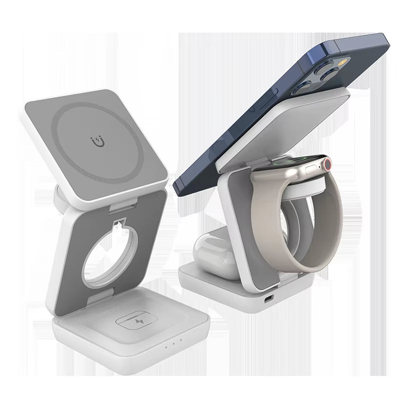 3 in 1 Folding Magnetic Wireless Charger 15W Fast Charging Stand Mobile Phone Support Portable