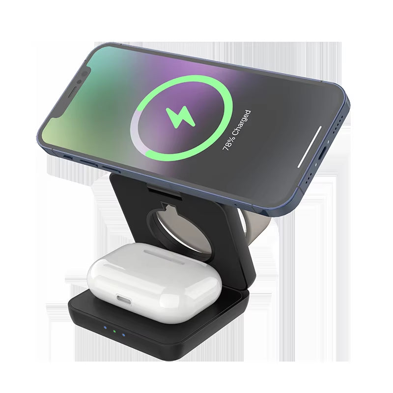 3 in 1 Folding Magnetic Wireless Charger 15W Fast Charging Stand Mobile Phone Support Portable