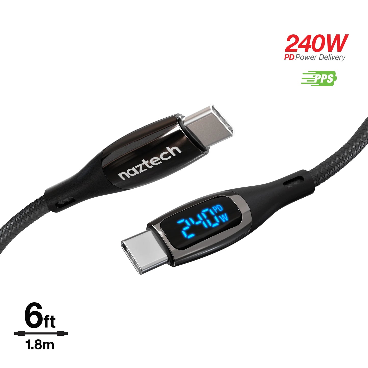 Naztech Digiwatt USB-C to USB-C Digital LED Cable 6Ft