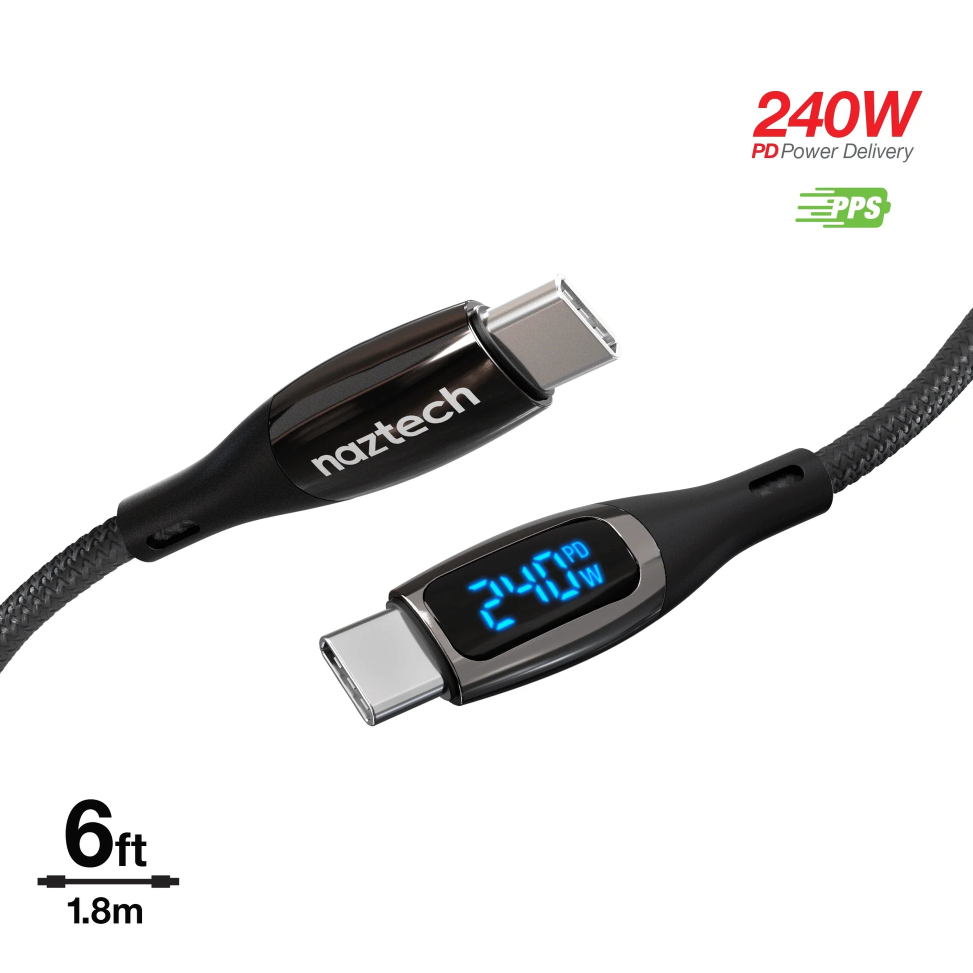 Naztech Digiwatt USB-C to USB-C Digital LED Cable 6Ft