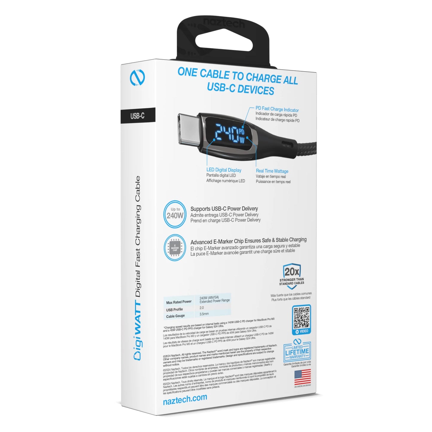 Naztech Digiwatt USB-C to USB-C Digital LED Cable 6Ft