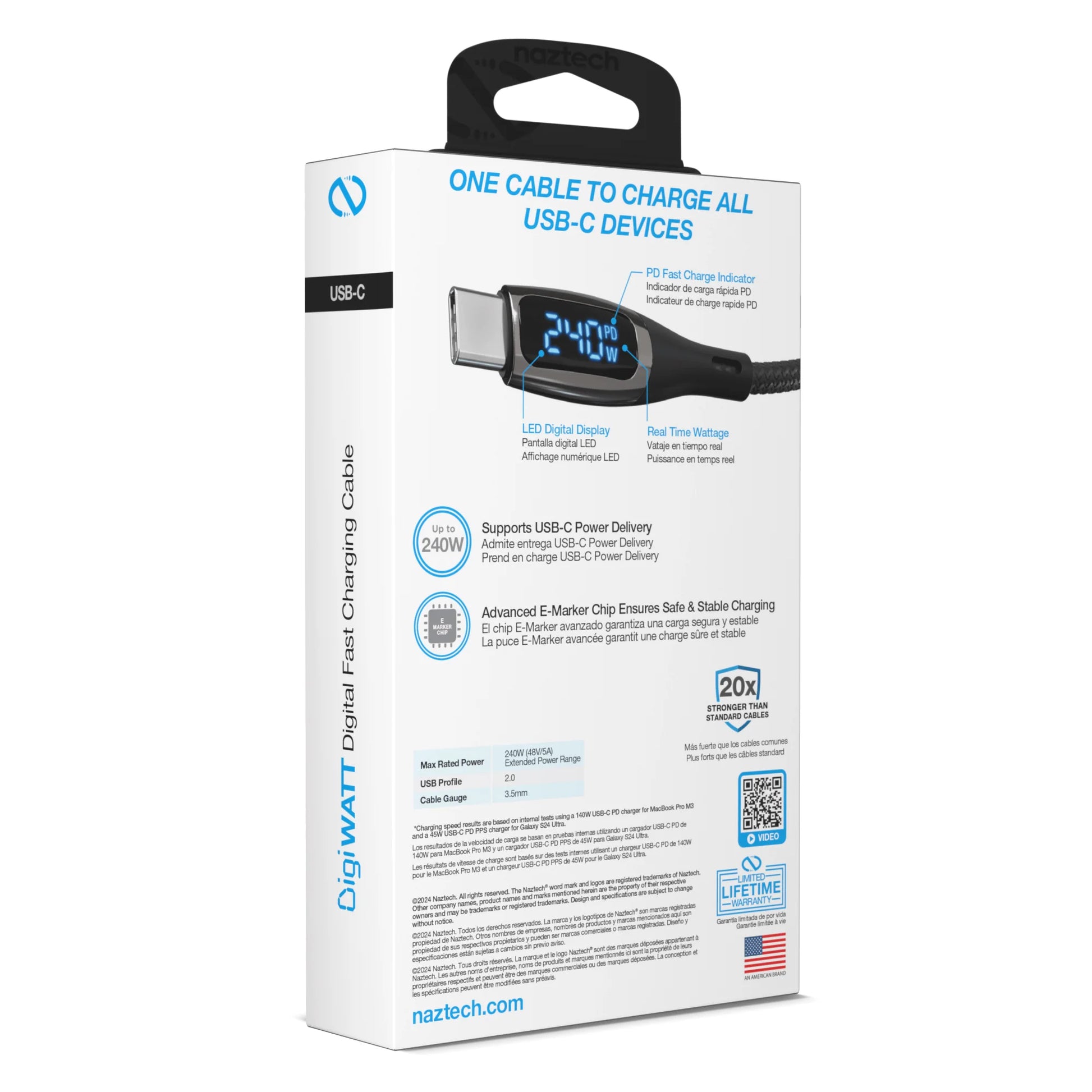 Naztech Digiwatt USB-C to USB-C Digital LED Cable 6Ft