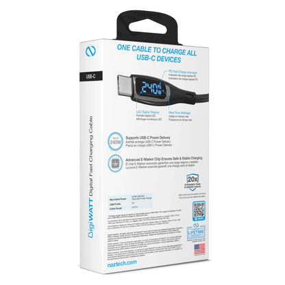 Naztech Digiwatt USB-C to USB-C Digital LED Cable 6Ft