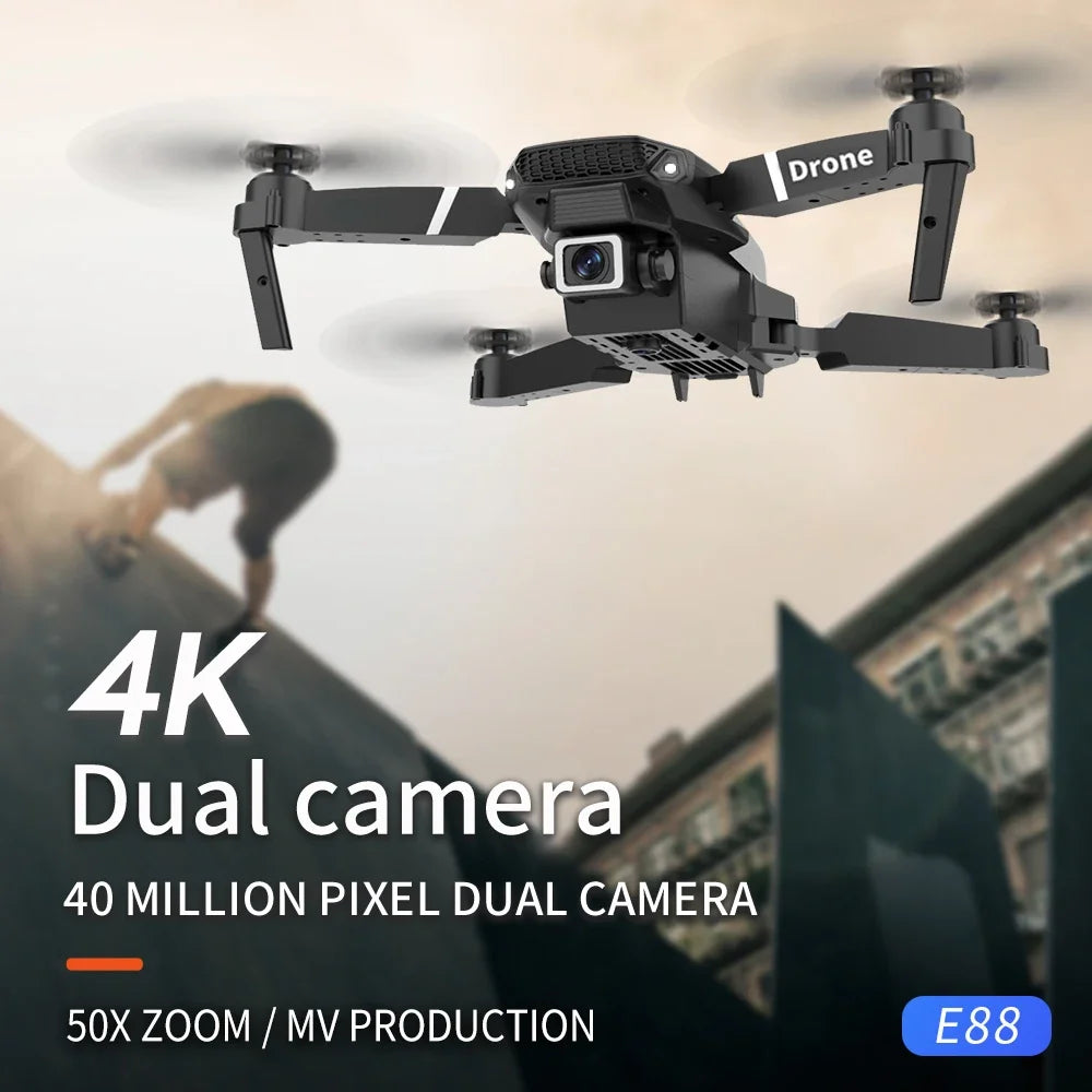 2025 New E88 Pro WIFI FPV Drone - 4K/1080P Dual Camera,Wide-Angle HD, Altitude Hold, Foldable Quadcopter, RC Helicopter Toy Gift