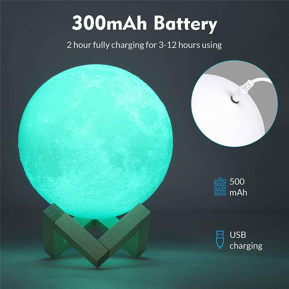 Moon Light, 3D Printed LED 16 Colors RGB Moon Lamp, Remote & Touch Control, Dimmable, Color Changing, USB Recharge, Seamless Lunar Moonlight Night Light Lamp with Stand for Baby Bedrooms