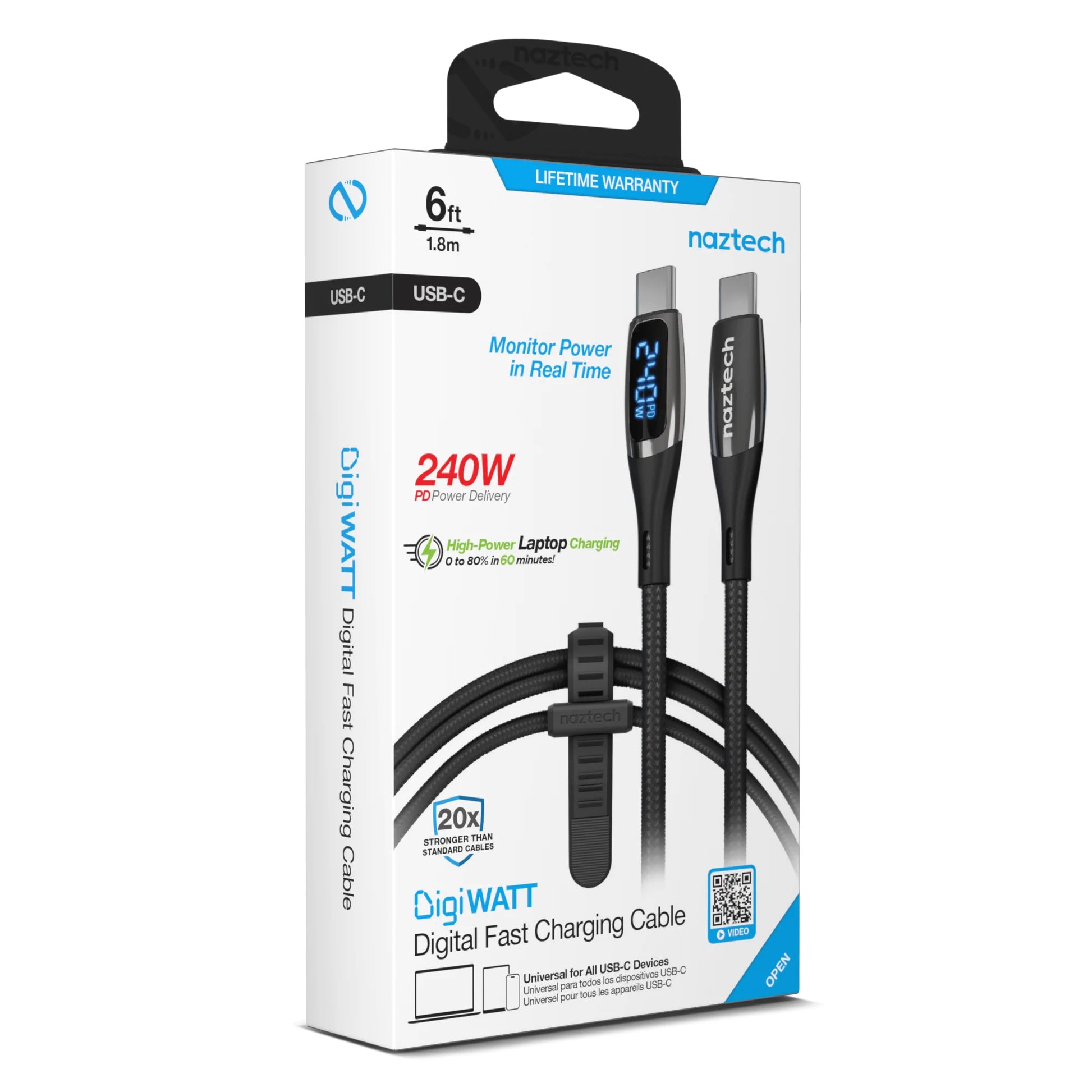 Naztech Digiwatt USB-C to USB-C Digital LED Cable 6Ft