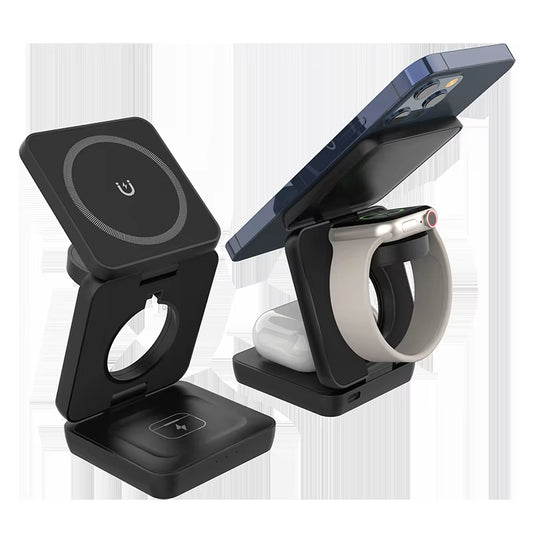 3 in 1 Folding Magnetic Wireless Charger 15W Fast Charging Stand Mobile Phone Support Portable