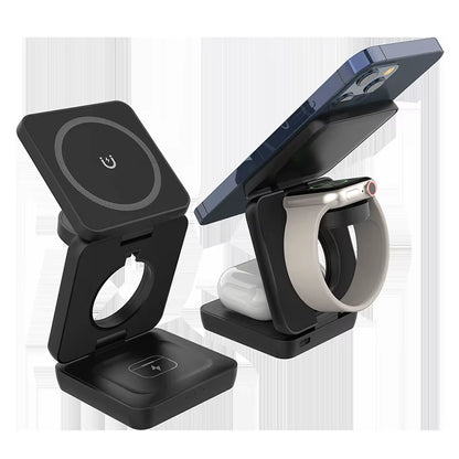 3 in 1 Folding Magnetic Wireless Charger 15W Fast Charging Stand Mobile Phone Support Portable
